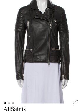 Allsaints Biker Moto Leather Jacket (US4/UK8) - Black